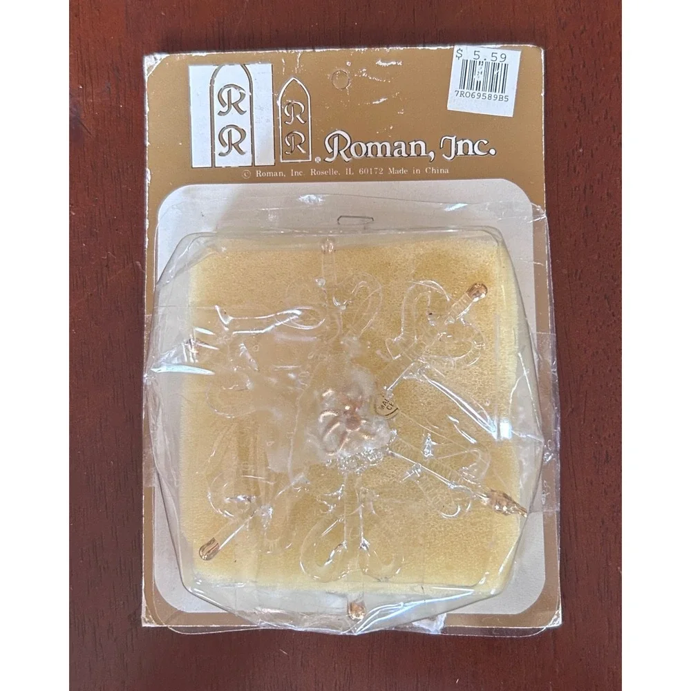 Roman Inc Spun Glass Snowflake Ornament Clear Gold Tipped Vintage‎ Holiday Decor